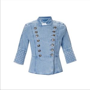 Womens Balmain quilted light blue denim jean fitted summer jacket M 6